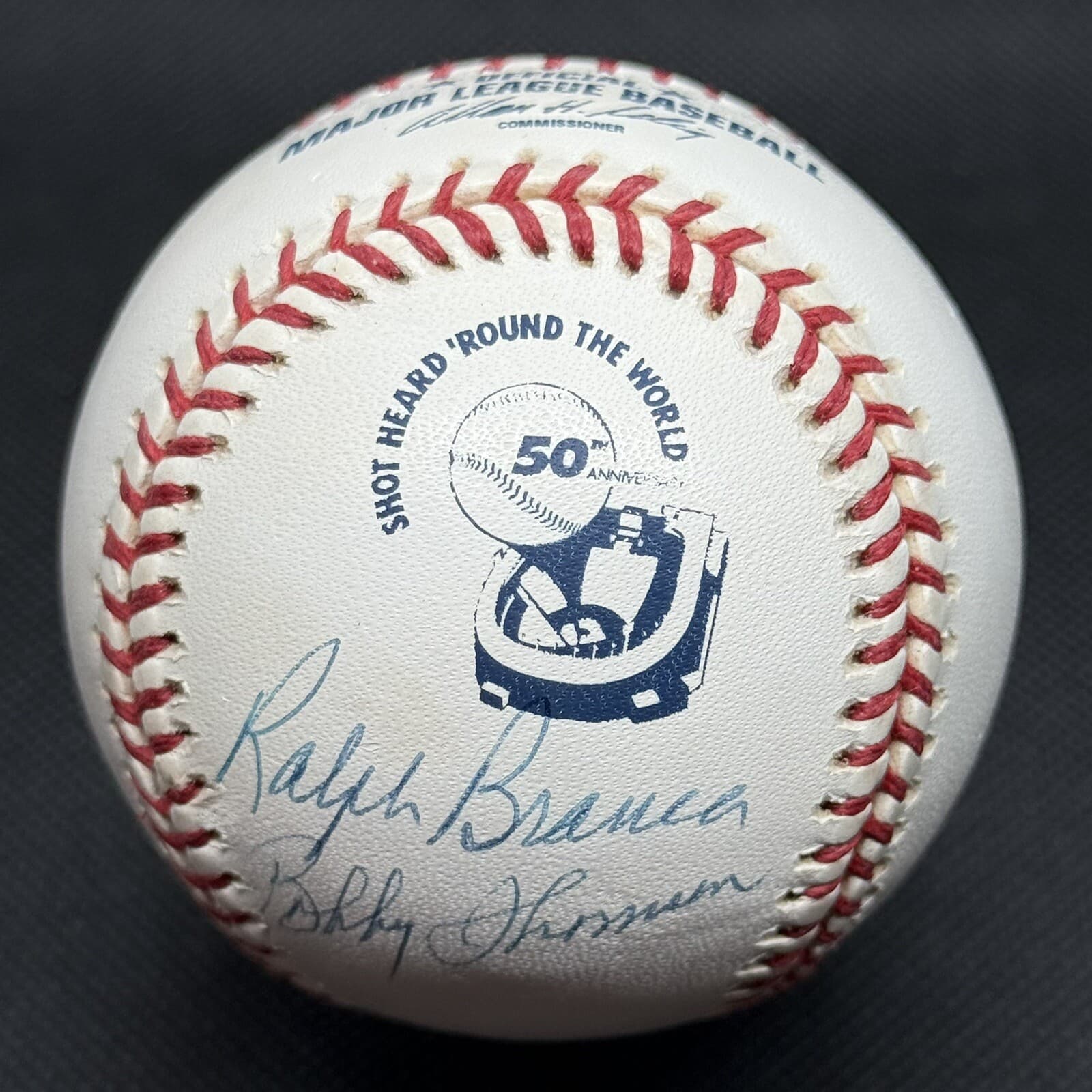 Ralph Branca Bobby Thomson Shot Heard Round Signed Logo Baseball Steiner COA