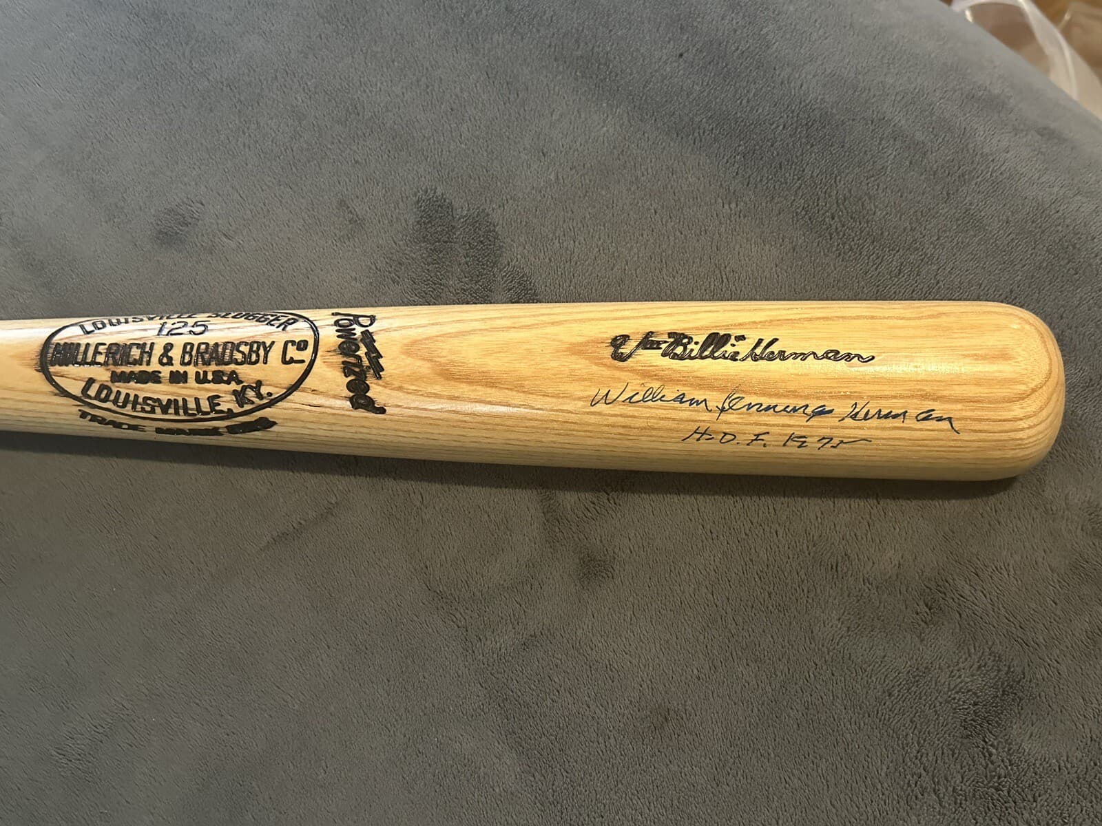 William Jennings Herman HOF 1975 Billy Full Name Signed Bat Full Sized JSA COA