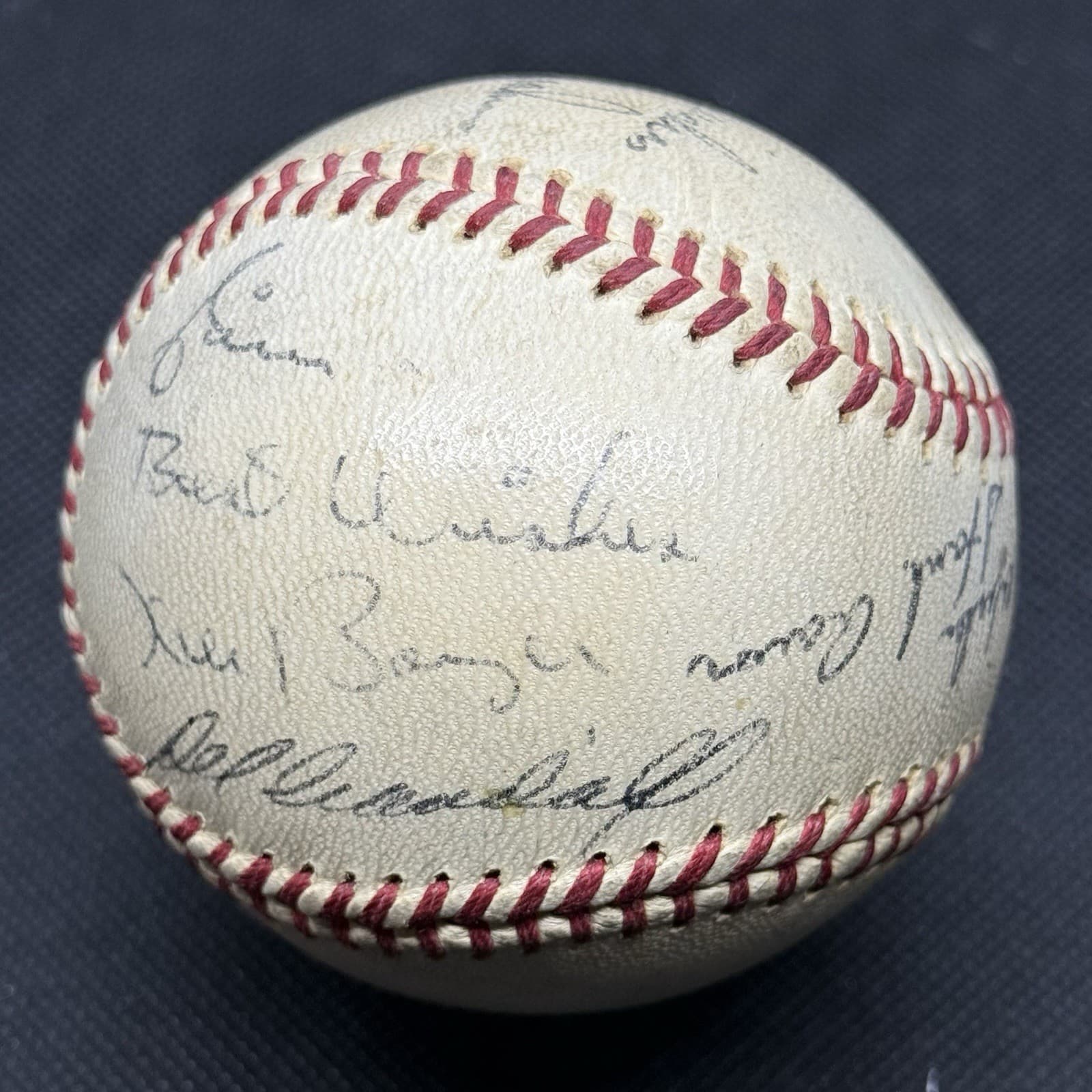 1950s Hank Aaron Eddie Mathews Spahn Signed Baseball Atlanta Braves HOF Playing - image 4