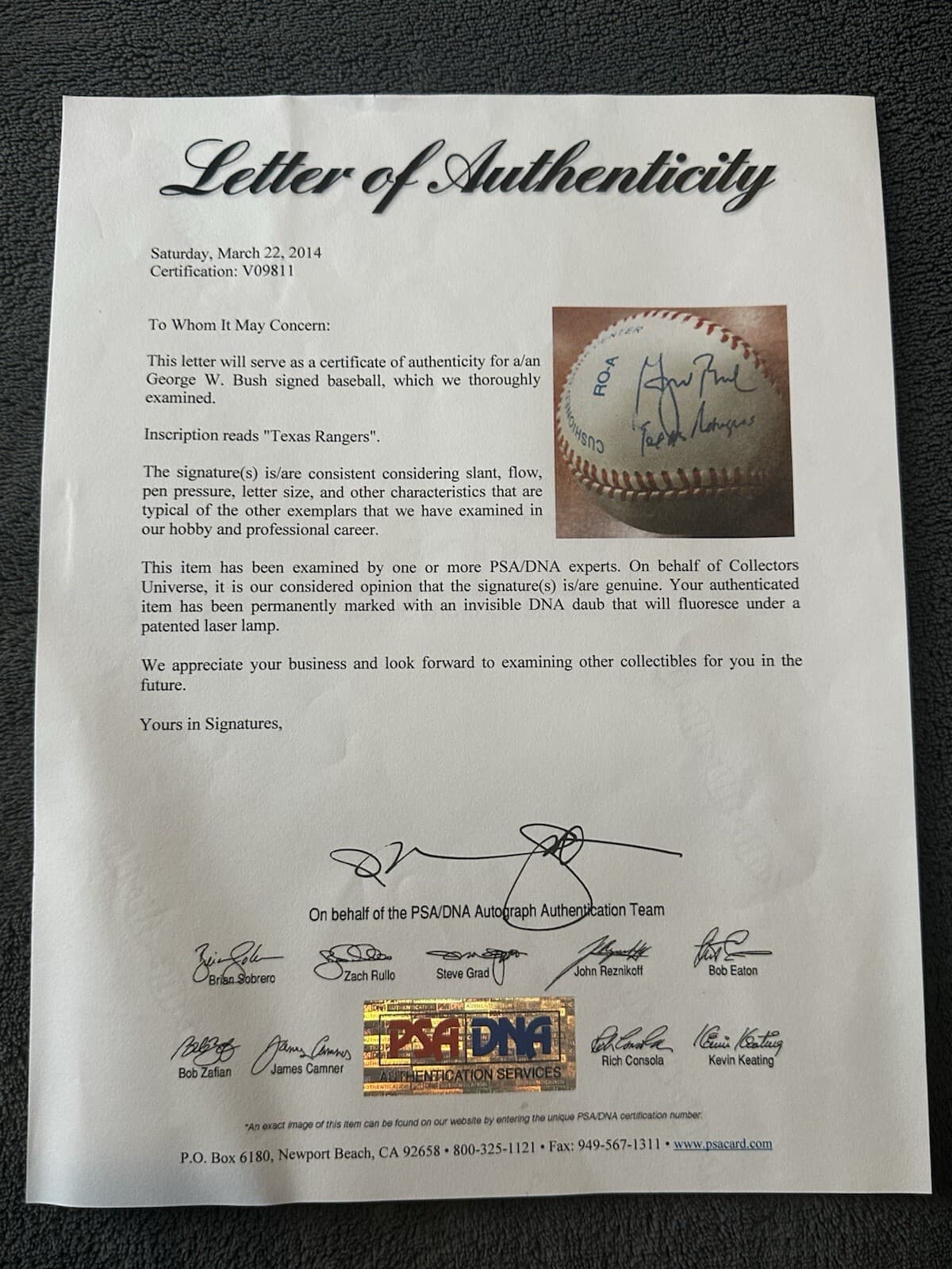 George W Bush Texas Rangers Signed Baseball PSA/DNA LOA 43rd President of USA - image 3