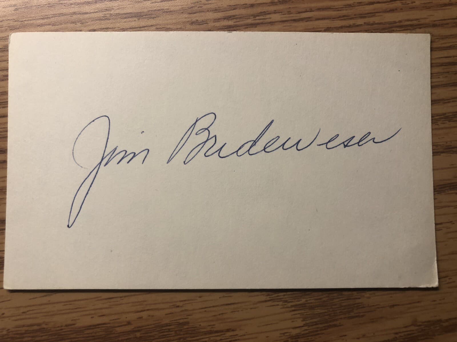 Jim Brideweser Signed Autographed Index Card New York Yankees