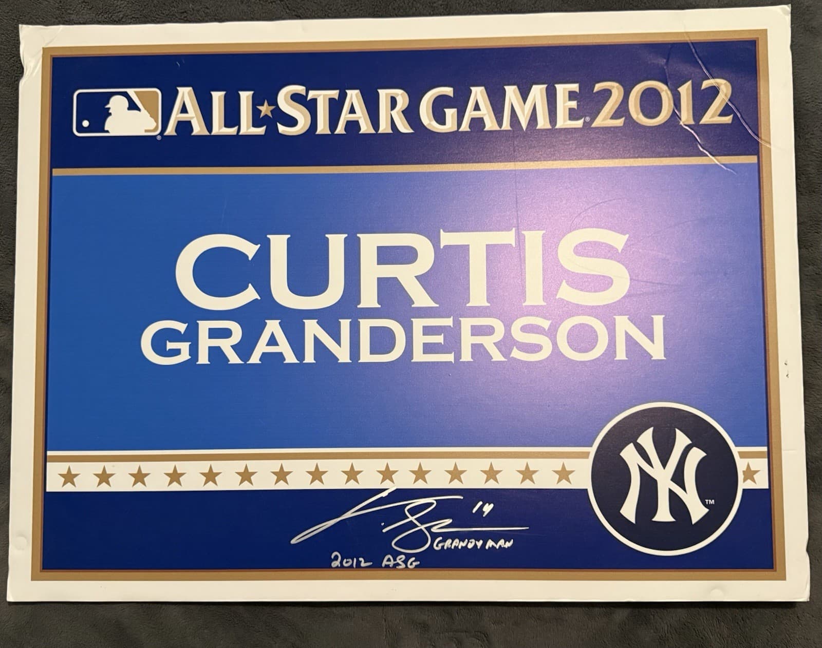Curtis Granderson Signed 2012 All Star Game Game Used Name Card HUGE! Yankees