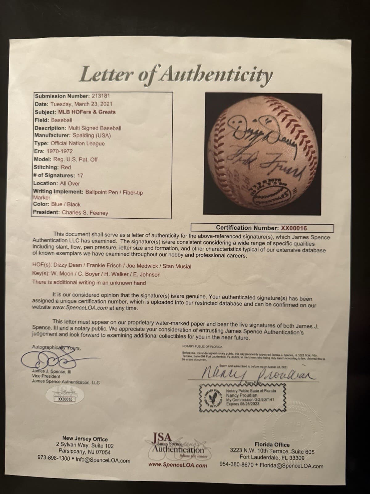 Dizzy Dean HOFers Multi Signed Baseball JSA LOA Frisch Musial Medwick HOF  - image 7