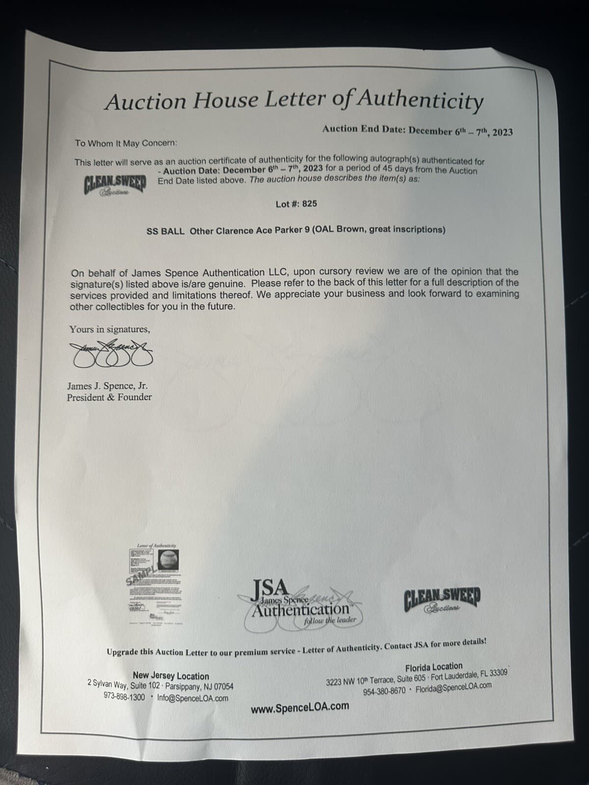 Clarence Ace Parker Football HOF 1972 Signed Baseball JSA LOA Phil A’s 1937/38 - image 3