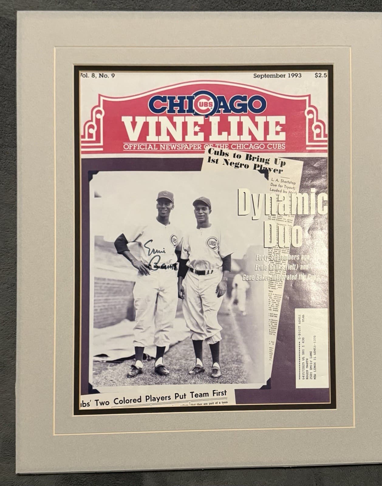 Ernie Banks Signed 11x14 Chicago Vine Line Magazine Photo Cubs HOF JSA LOA
