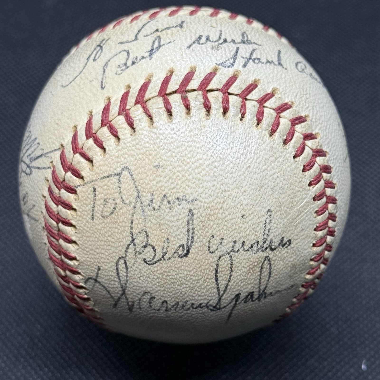 1950s Hank Aaron Eddie Mathews Spahn Signed Baseball Atlanta Braves HOF Playing - image 3