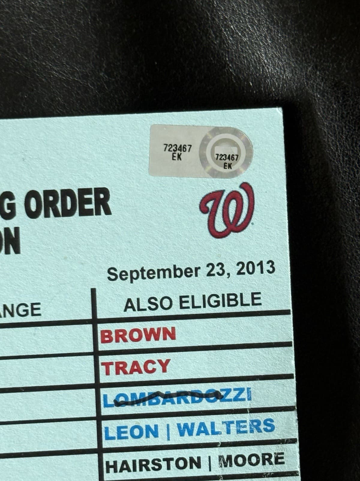 Davey Johnson Signed Game Used Lineup Card Washington Nationals MLB Auth Mets 2 - image 2