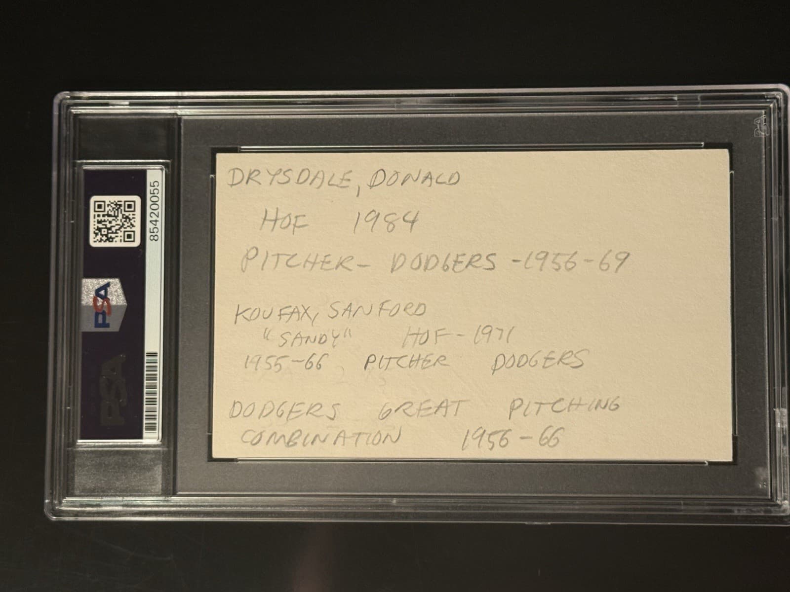 Sandy Koufax Don Drysdale Signed Index Card 3x5 PSA/DNA COA Slabbed HOF Dodgers - image 2