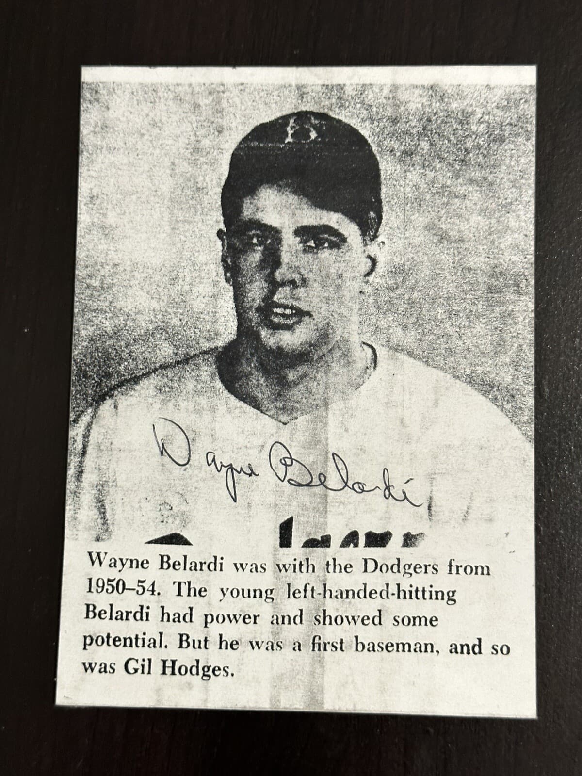 Wayne Belardi Signed 3x5 Photo Brooklyn Dodgers Detroit Tigers