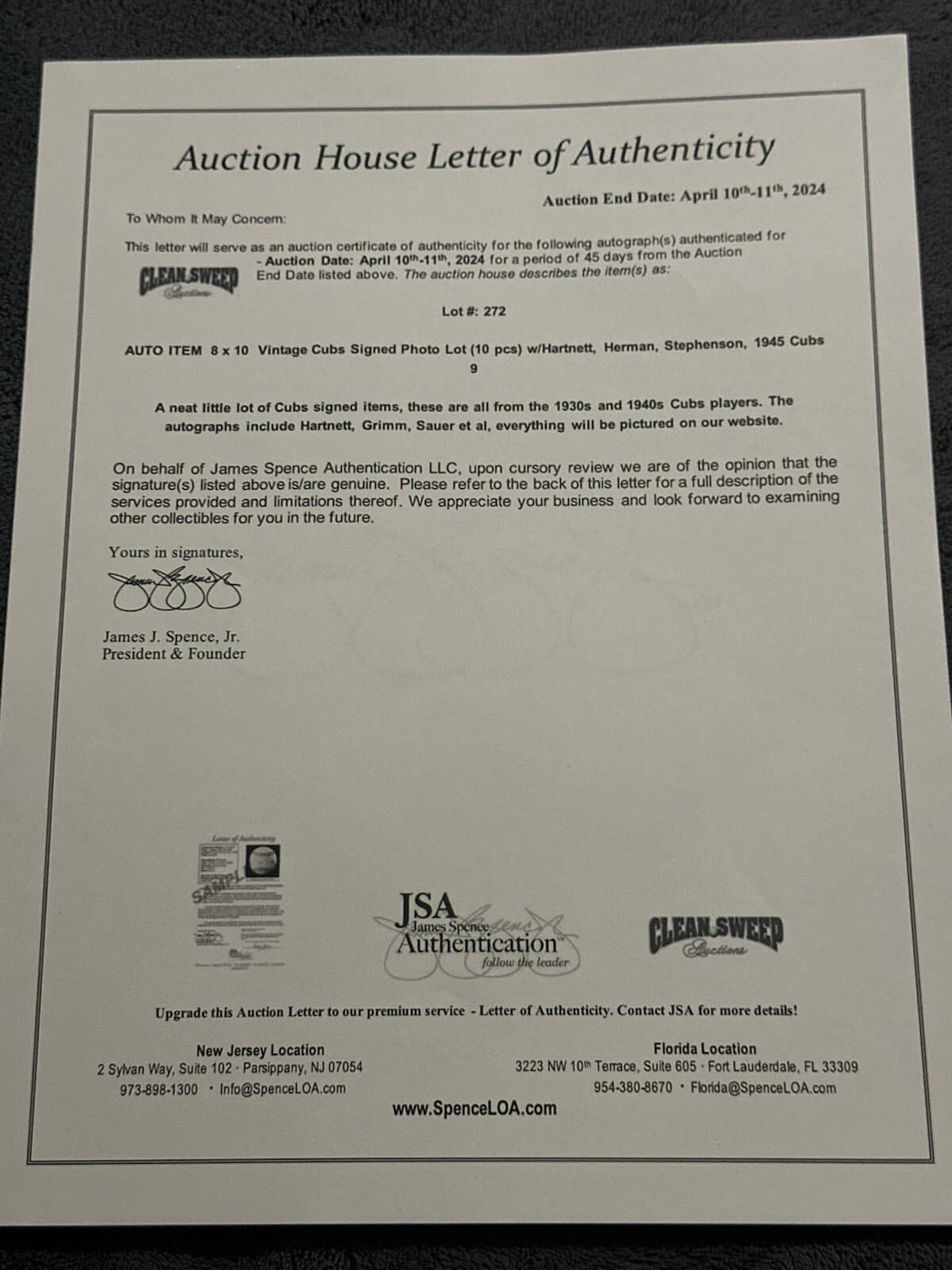 1945 Cubs Multi Signed 8x10 Photo JSA LOA Borowy, Pafko, Cavaretta, Wyse Passeau - image 3