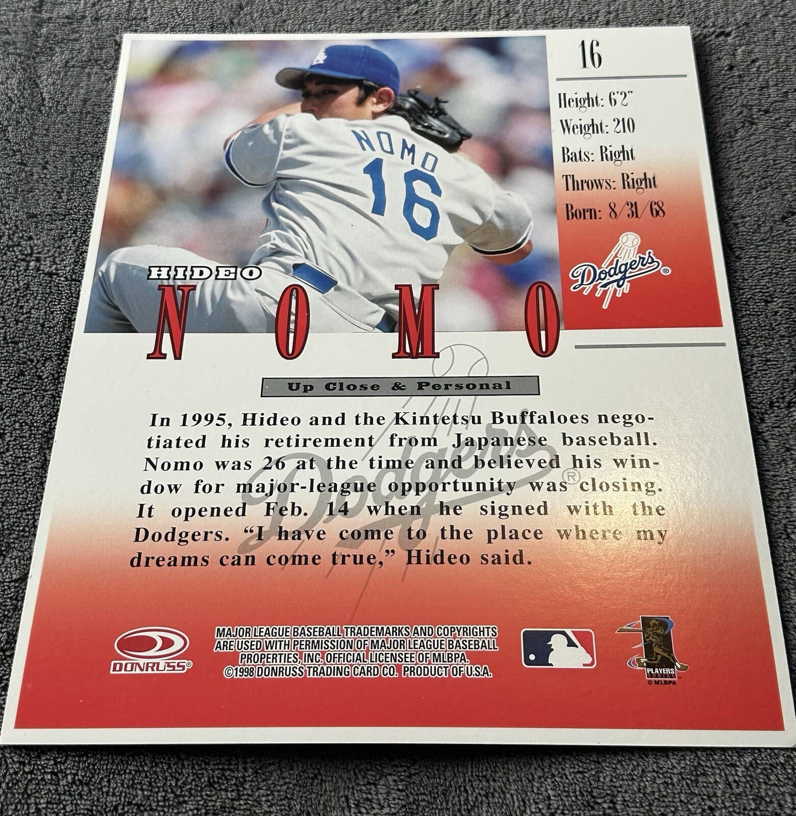 Hideo Nomo 1998 Donruss Studio Signed 8x10 Thick Stock Photo Card 16 Auto - image 3
