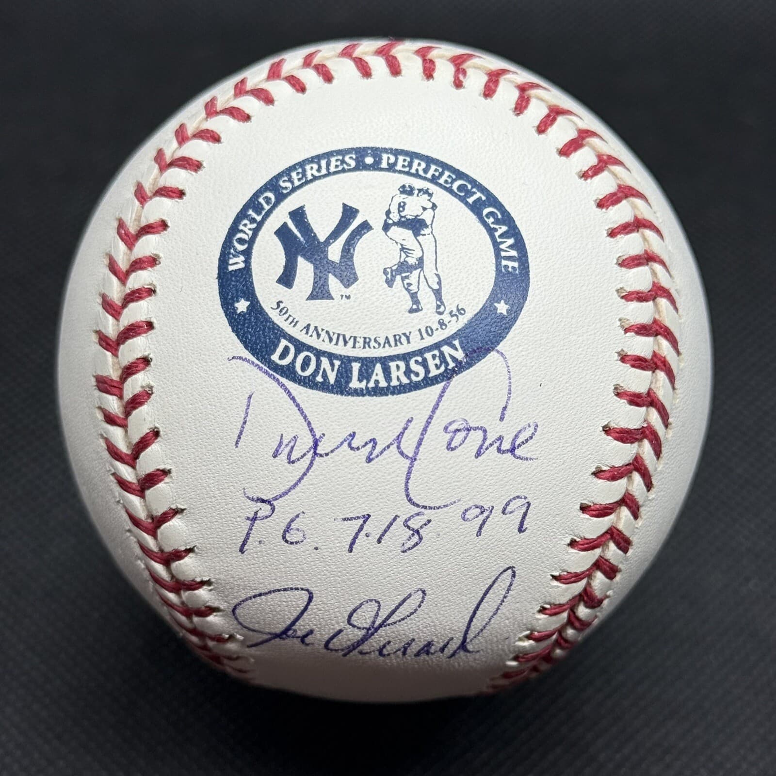 David Cone Joe Girardi Perfect Game Signed Logo Baseball MAB COA Yankees