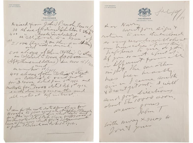 John T Brush Signed Handwitten Letter New York Giants Owner Beckett LOA Reds