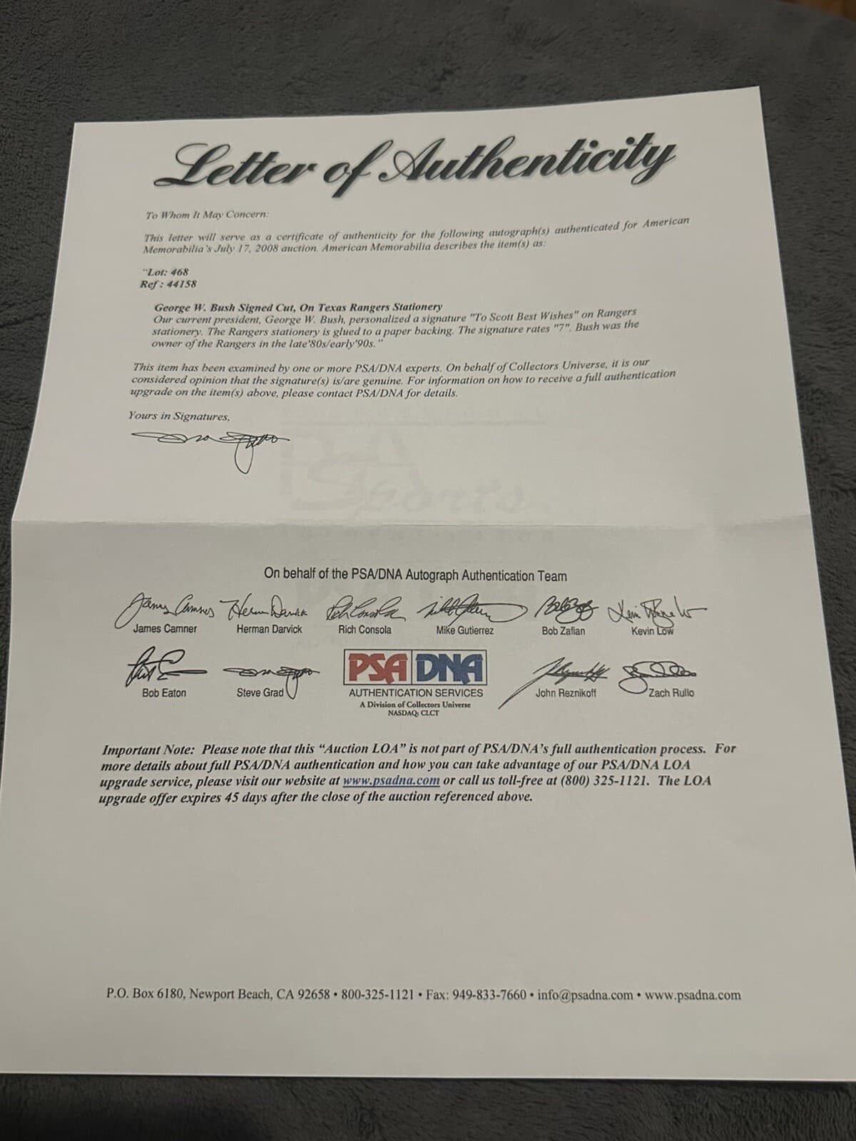 George W Bush Signed Texas Rangers Owner Stationary Note President PSA/DNA LOA - image 3