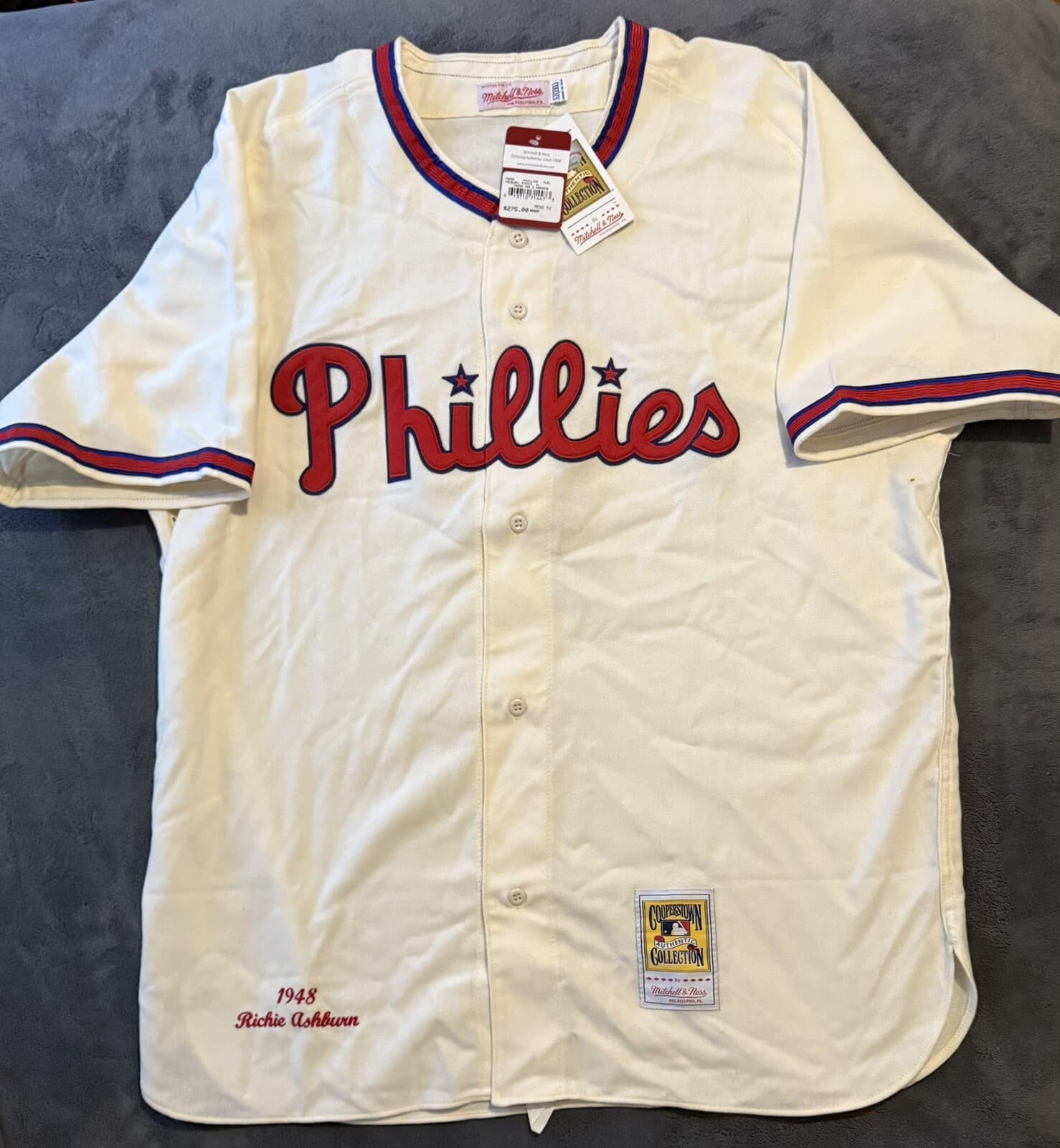 1948 Richie Ashburn Authentic Mitchell & Ness Phillies Jersey Size 52