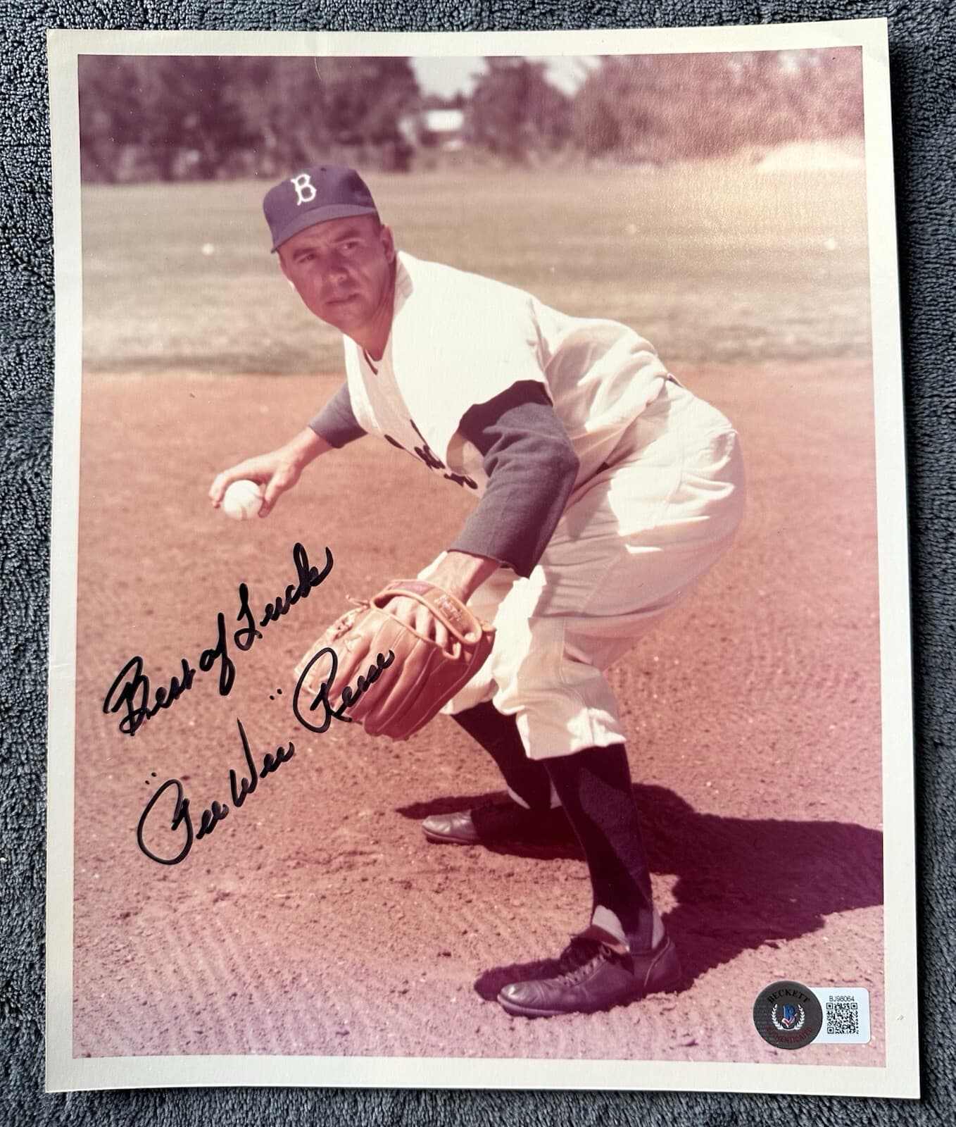 Pee Wee Reese Best of Luck Signed 8x10 Photo Beckett COA Dodgers HOF