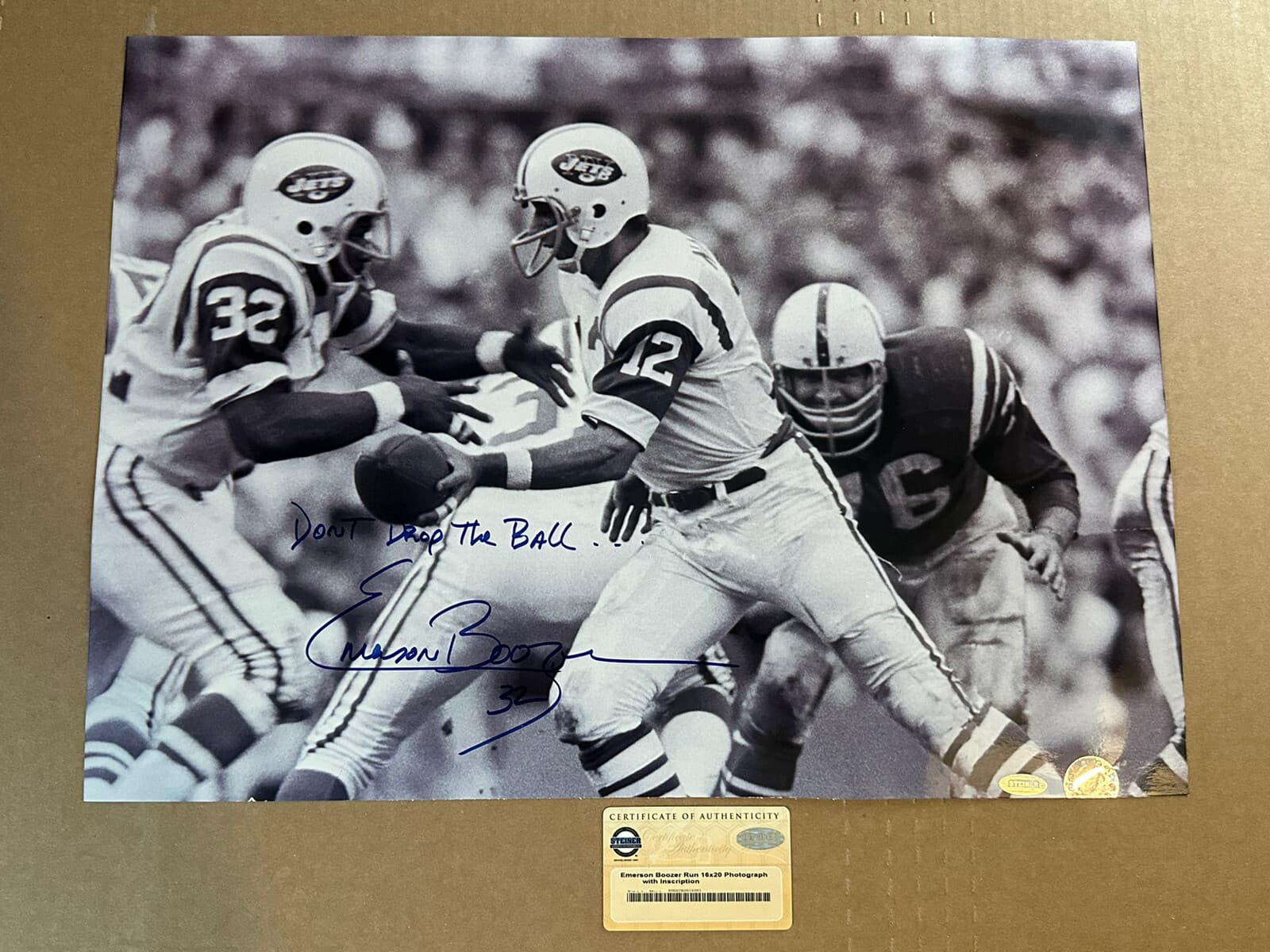 Emerson Boozer Don't Drop The Ball Signed 16x20 Photo New York Jets Steiner COA