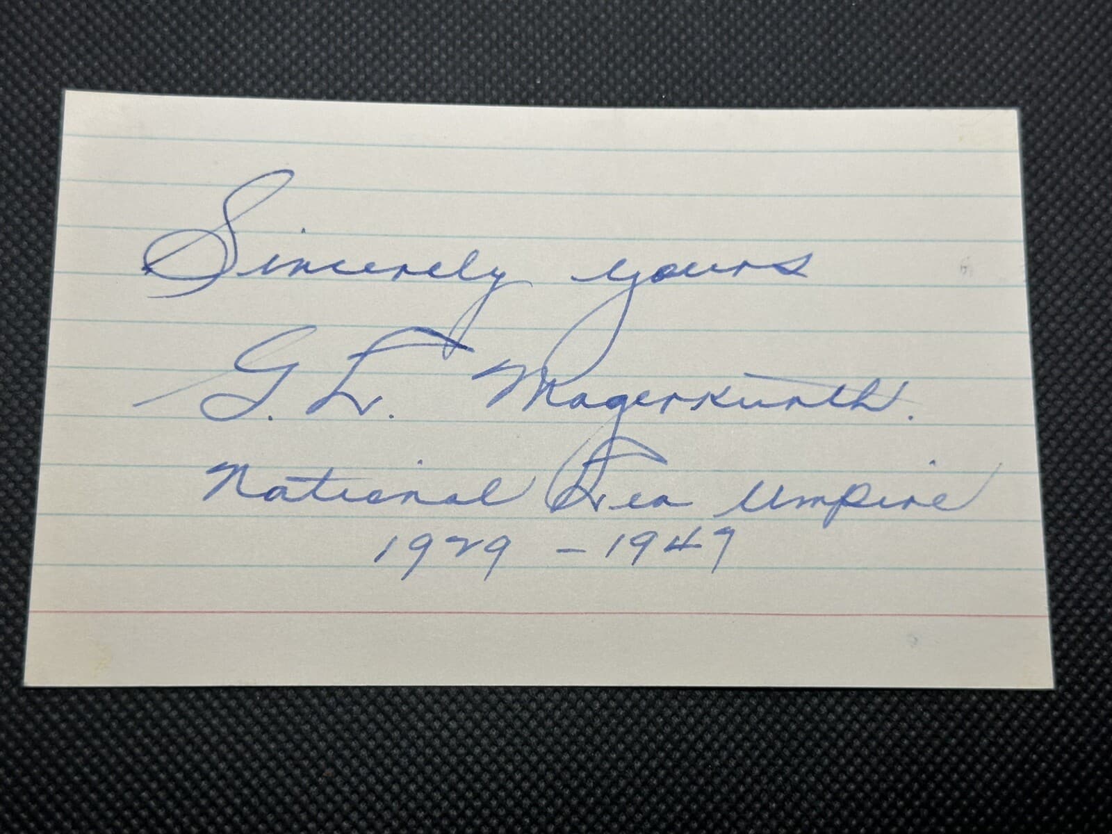 GL George Magerkurth Signed Index Card 3x5 Umpire NL