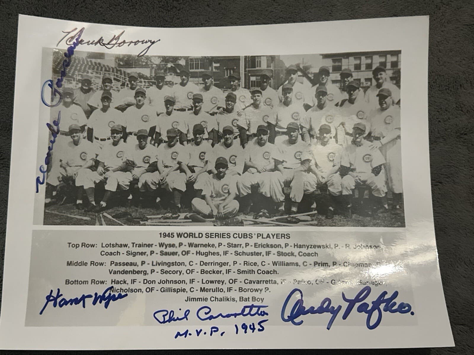 1945 Cubs Multi Signed 8x10 Photo JSA LOA Borowy, Pafko, Cavaretta, Wyse Passeau