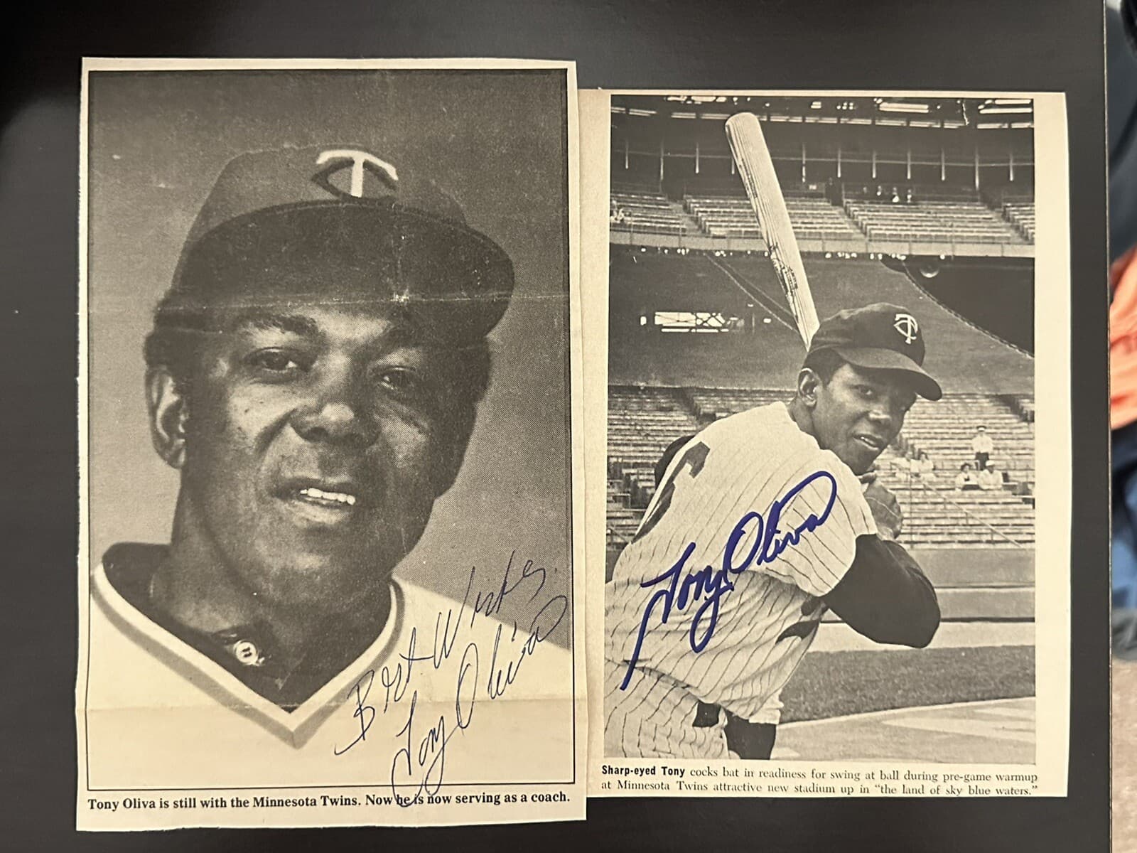Lot of 2 Tony Olivia Signed Newspaper Photos Minnesota Twins Hall of Fame
