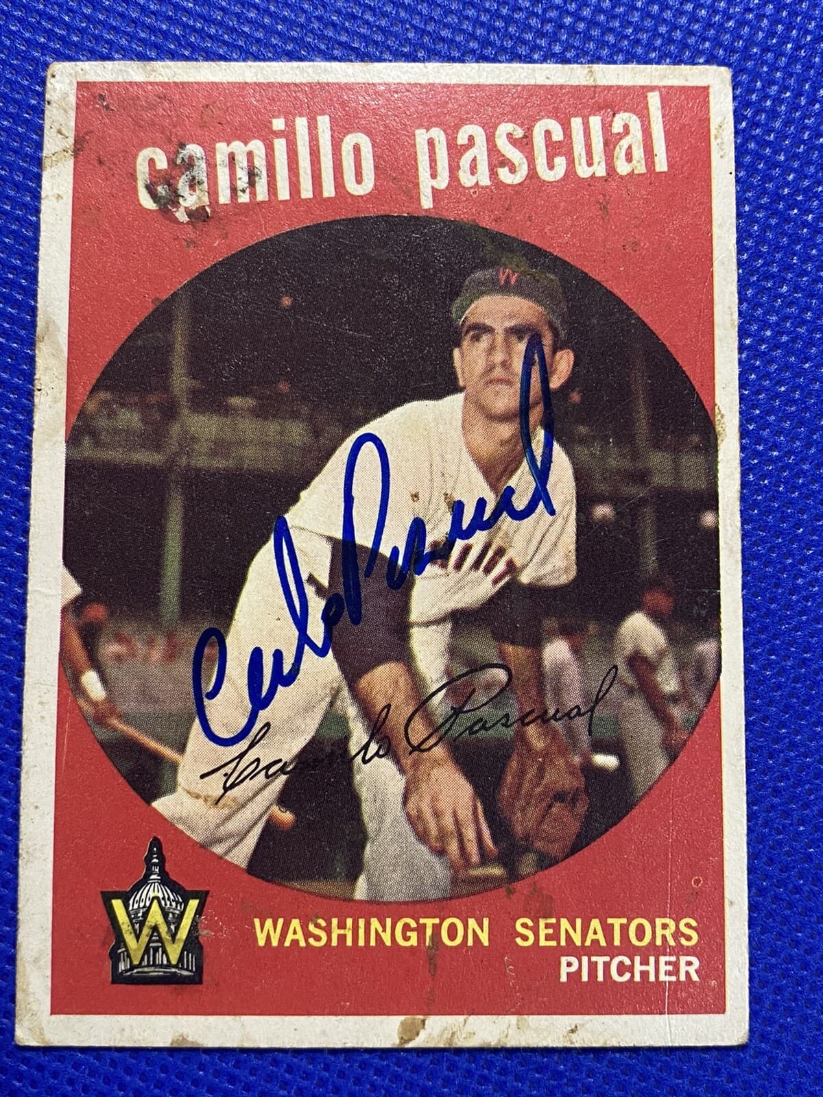 Camillo Pasqual Signed 1959 Topps Baseball Card Autographed #413 Senators Twins