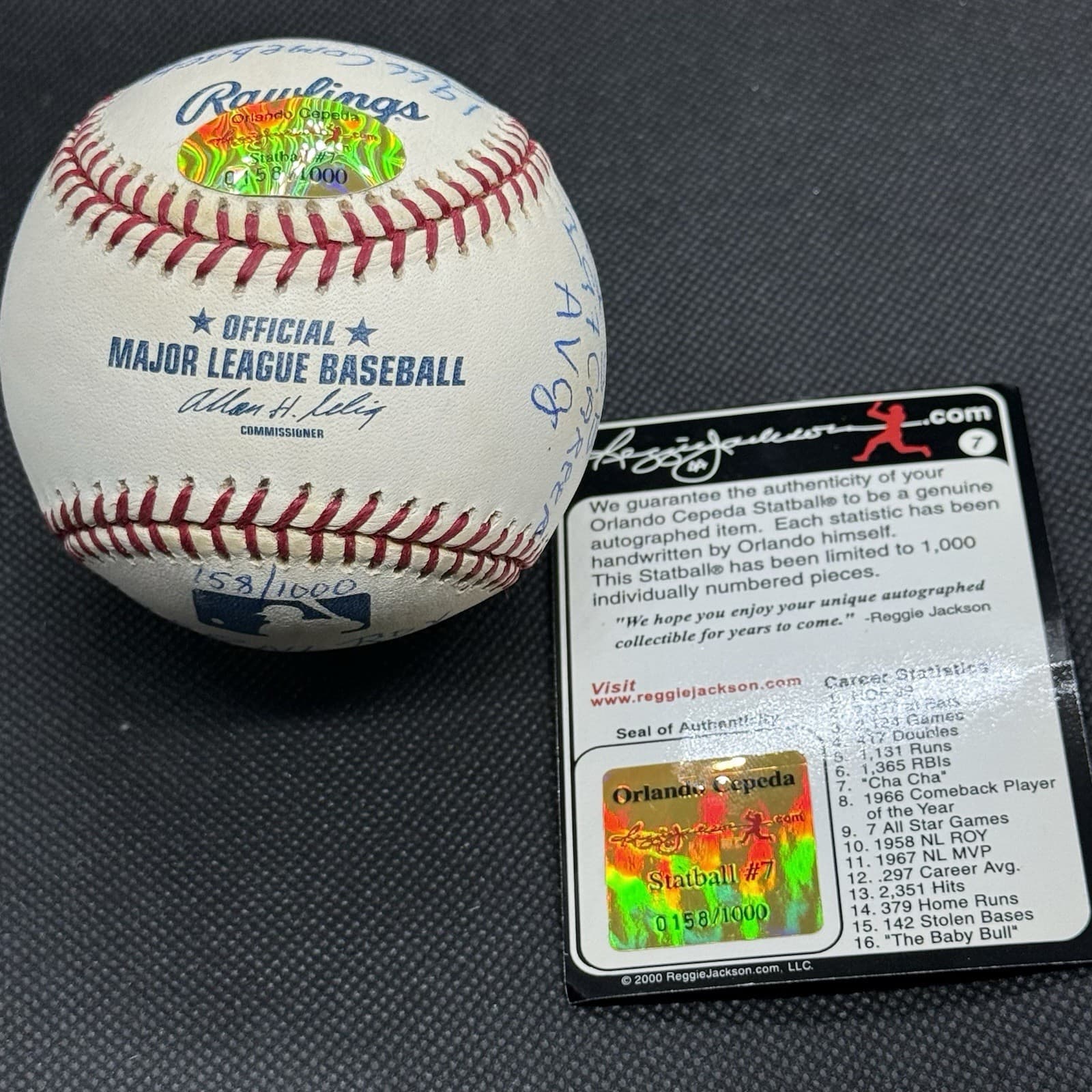 Orlando Cepeda HOF 99 16 x Stat Signed Baseball RJ Reggie Jackson COA - image 6