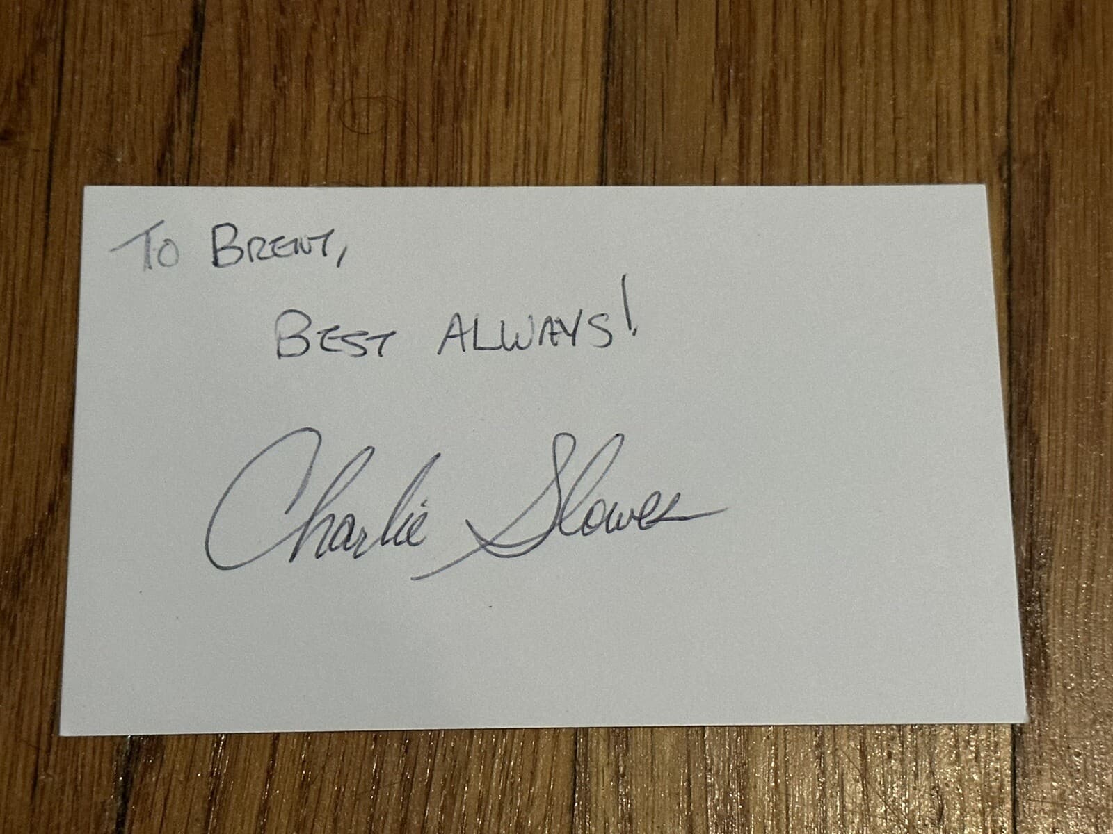 Charlie Slowes Signed Index Card 3x5 Broadcaster Announcer JSA LOA Was Nationals