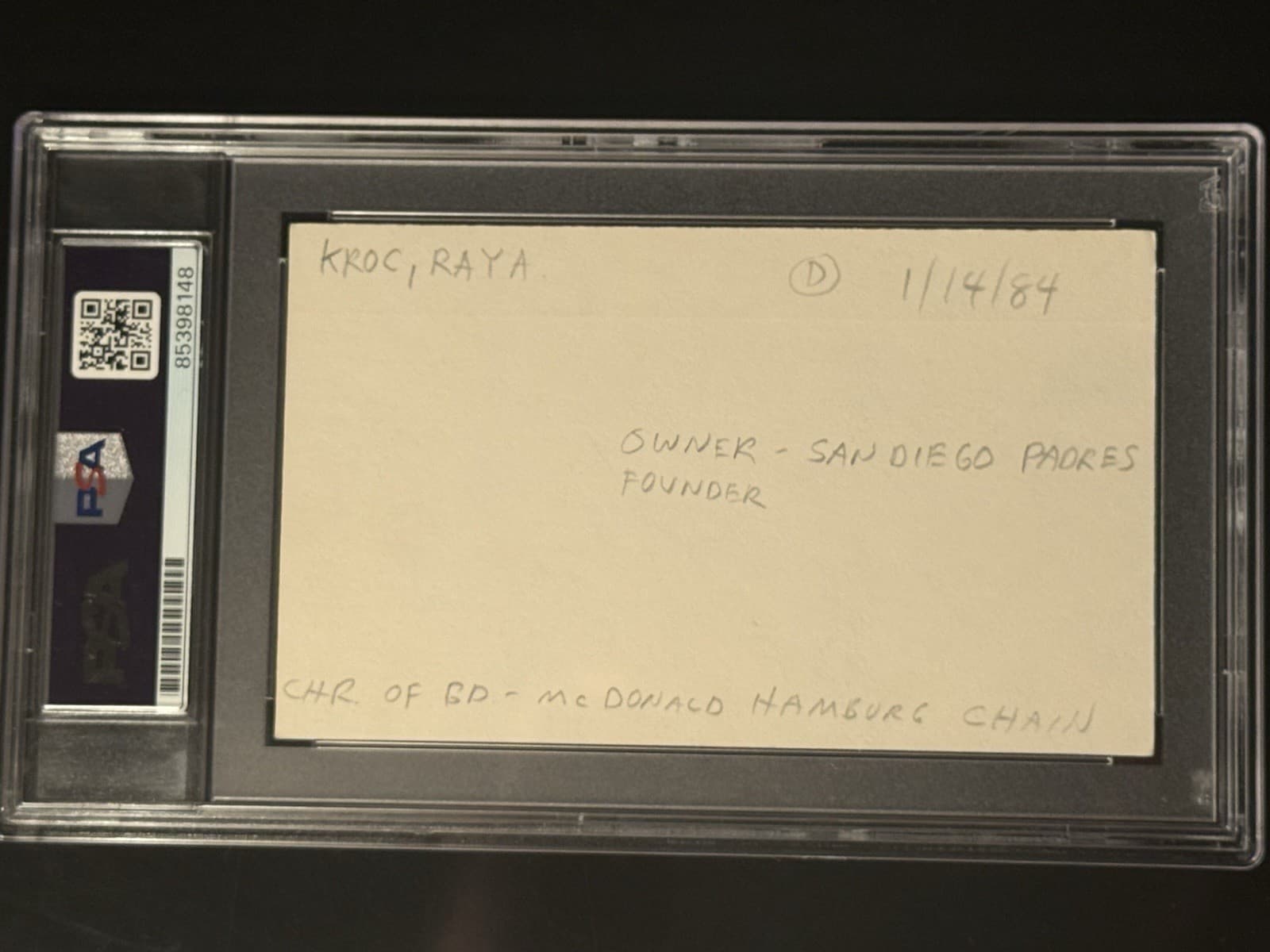 Ray Kroc Signed Index Card 3x5 PSA/DNA COA Slabbed McDonalds Owner SD Padres - image 3