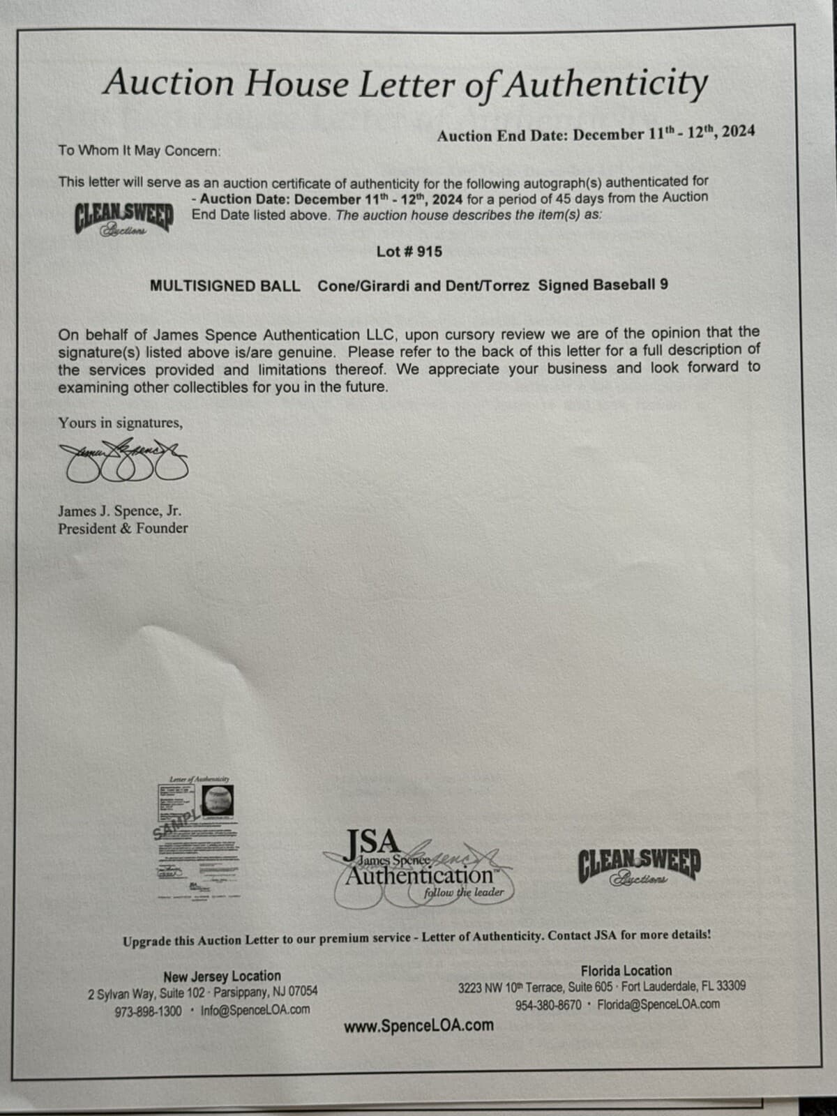 Bucky Dent Curse of the Bambino Mike Torrez Dual Signed Baseball JSA LOA Yankees - image 3