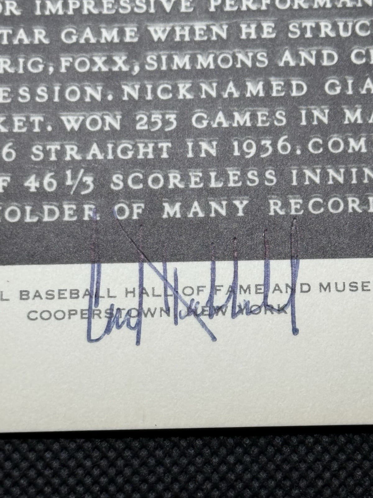 Carl Hubbell Signed Artvue Hall of Fame Postcard Plaque New York Giants HOF - image 2