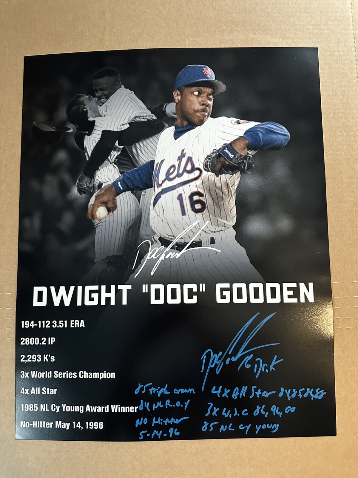 Dwight Doc Gooden 7x Stat Signed 16x20 Photo Inscribed New York Mets