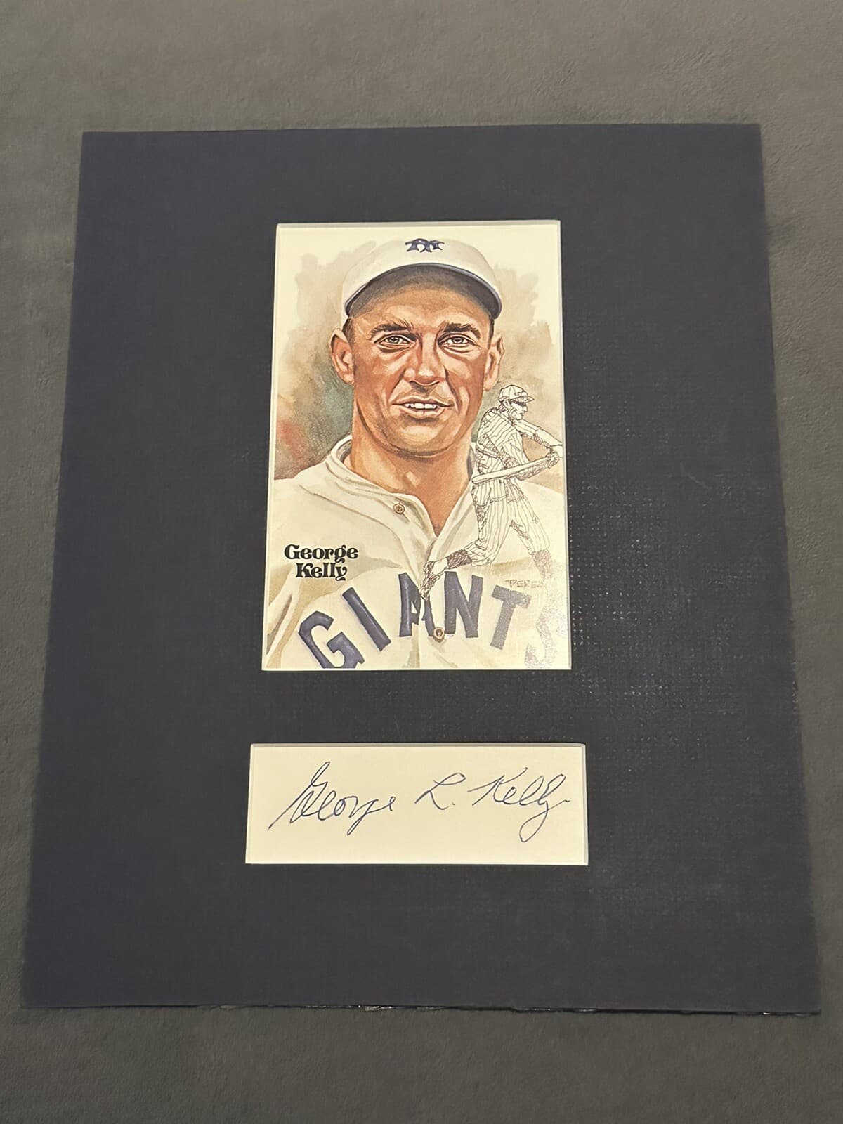 George Kelly Signed Index Card Matted w/ Perez Steele 8x10 Display JSA LOA HOF