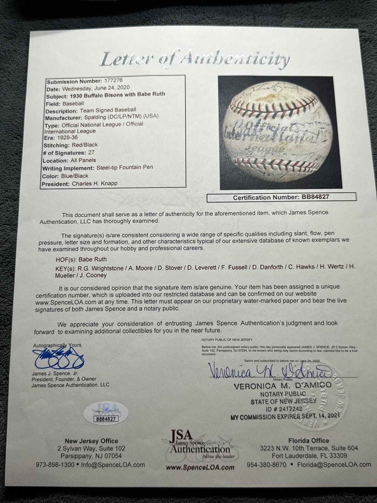 1930 Babe Ruth Signed Baseball JSA LOA Buffalo Bisons New York Yankees ONL HOF - image 8