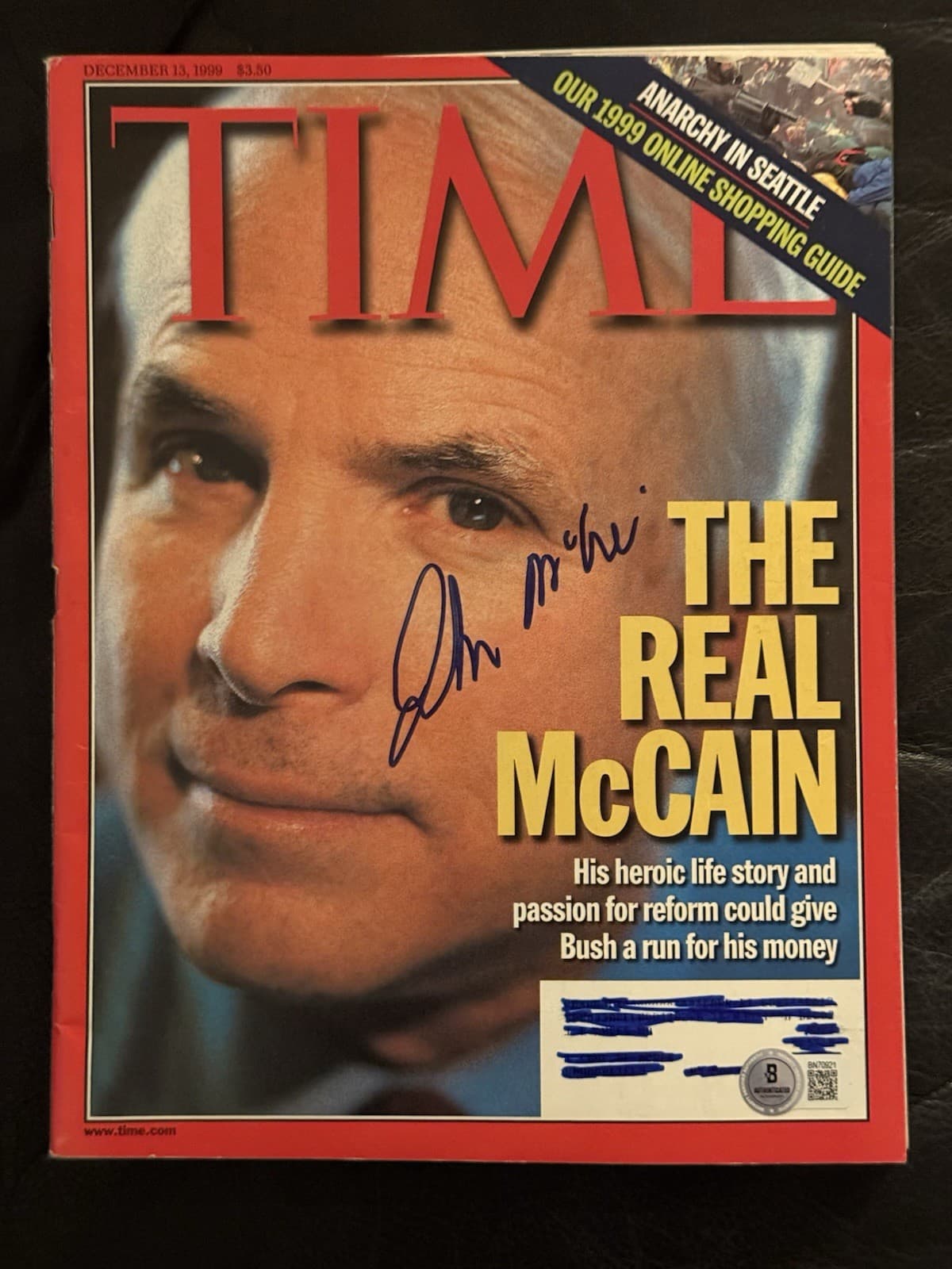 John McCain Signed Time Magazine Beckett COA Senator Ran for President