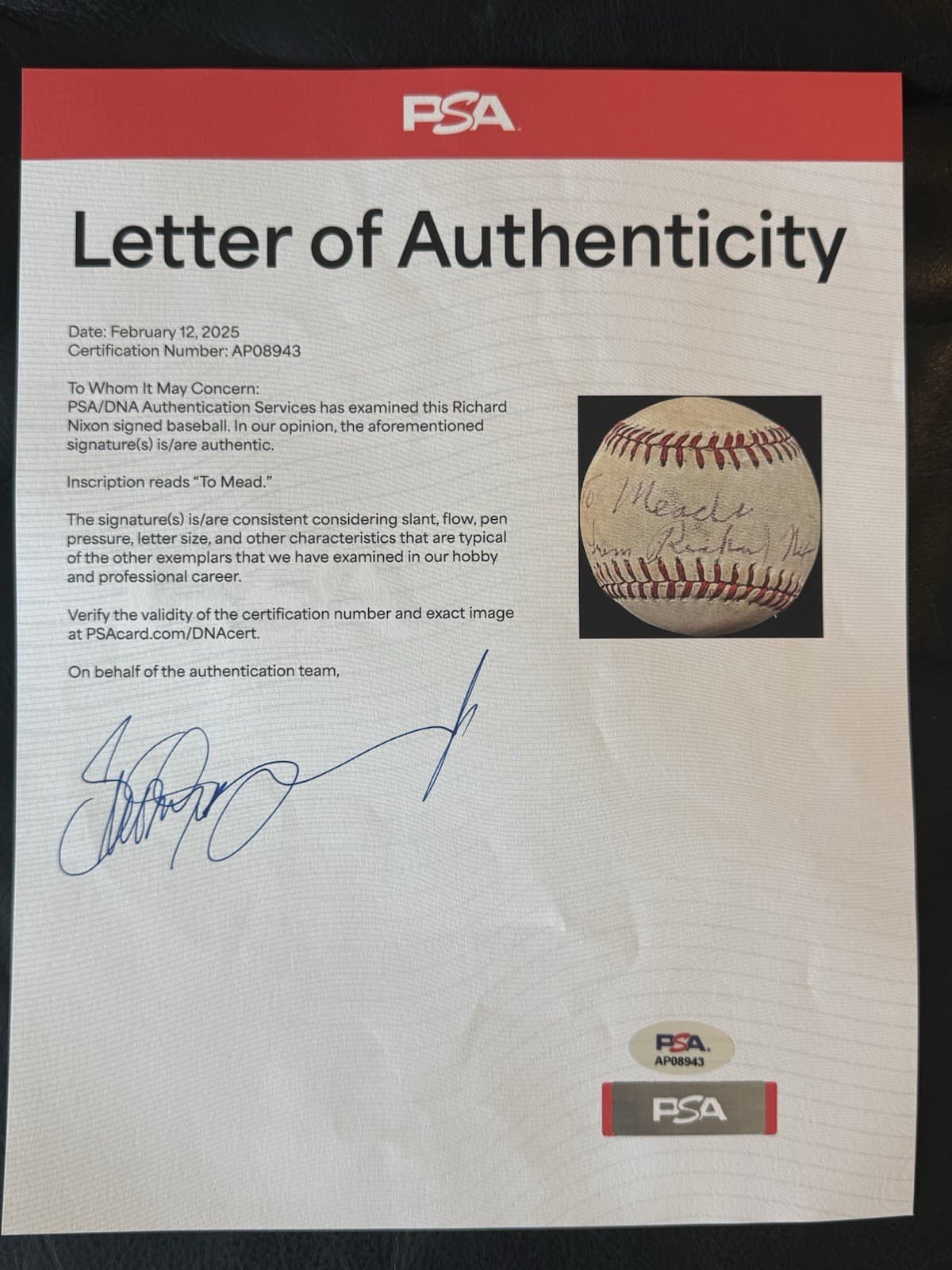 President Richard Nixon Signed Baseball PSA/DNA LOA Mets Fan - image 3