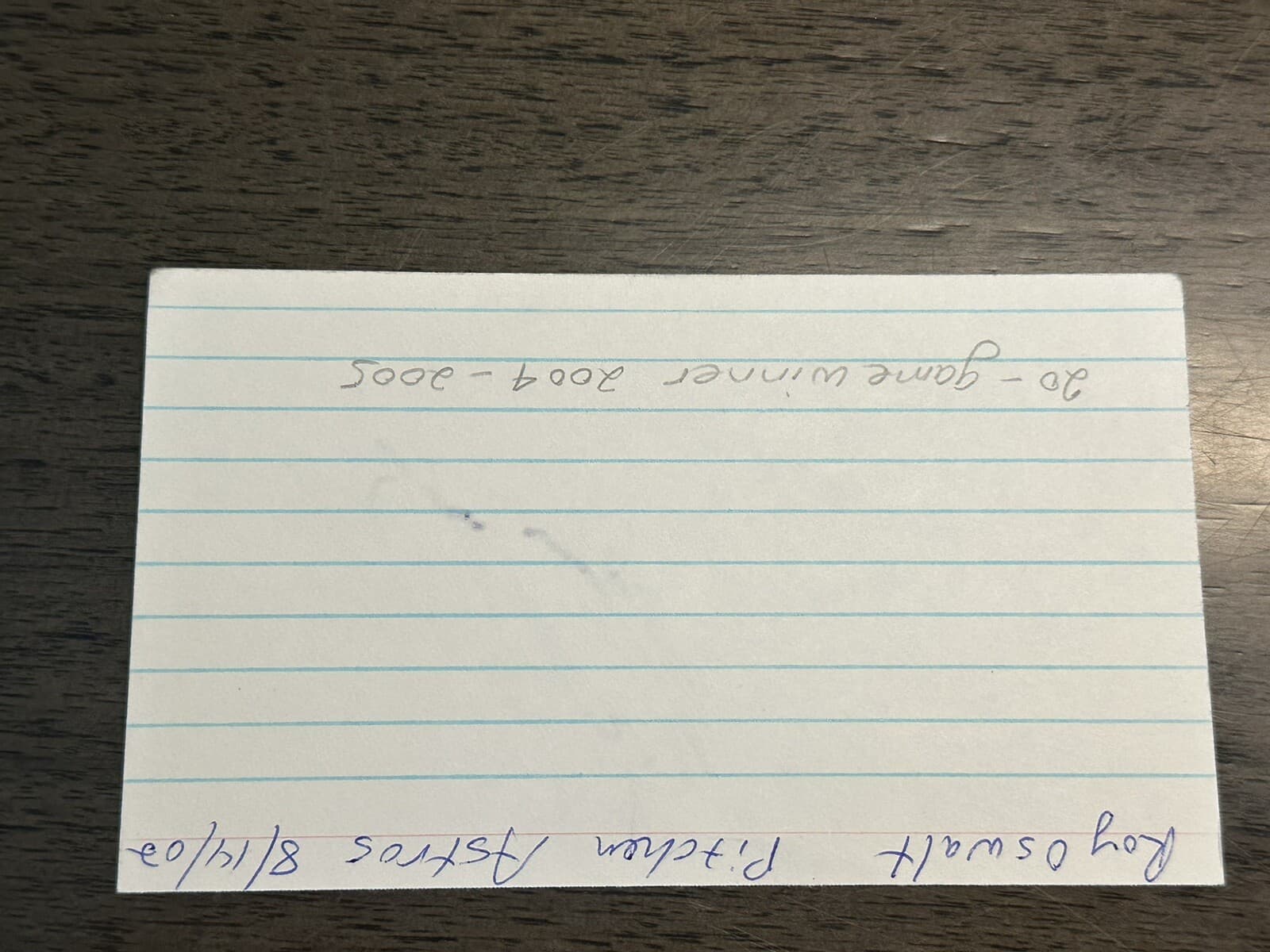 Roy Oswalt Signed Index Card 3x5 20 Game Winner Houston Astros Phillies - image 2