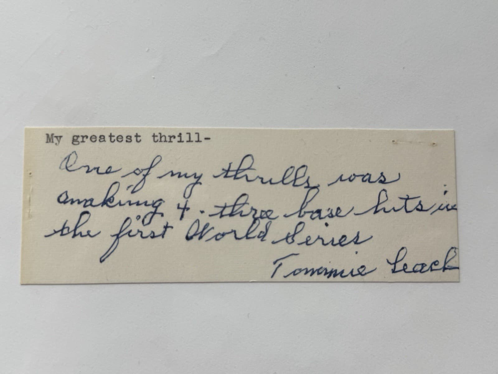 Tommy Leach Signed Cut Auto "First World Series" Not Index Card Pirates BAS LOA