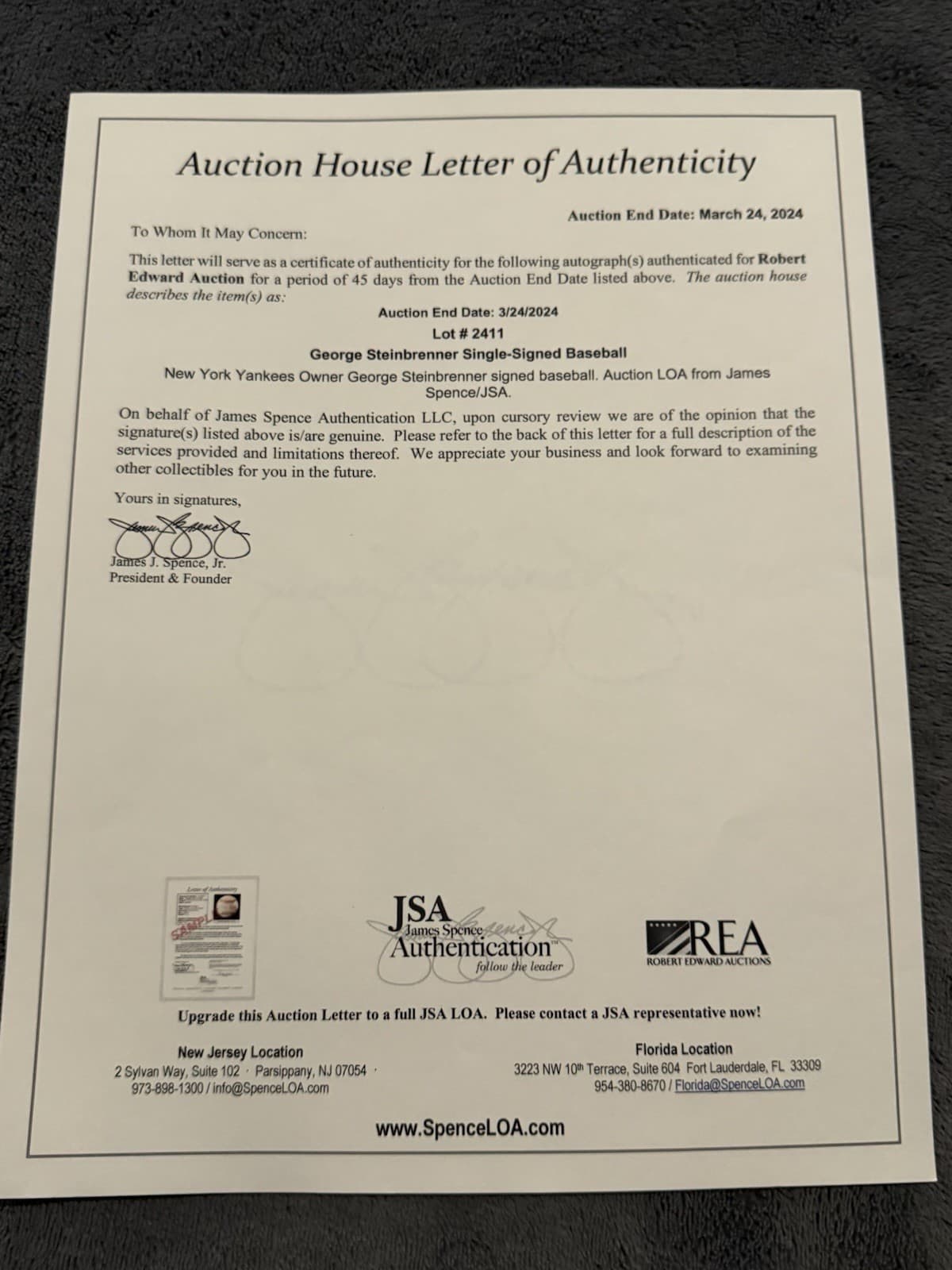 George Steinbrenner Full Name Signed Joe DiMaggio Logo Baseball JSA LOA Yankees - image 3