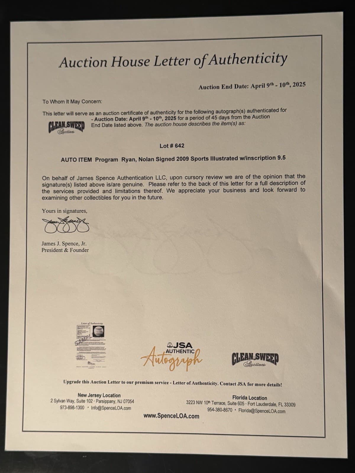 Nolan Ryan Signed 2009 Sports Illustrated New York Mets Magazine JSA LOA Rangers - image 3