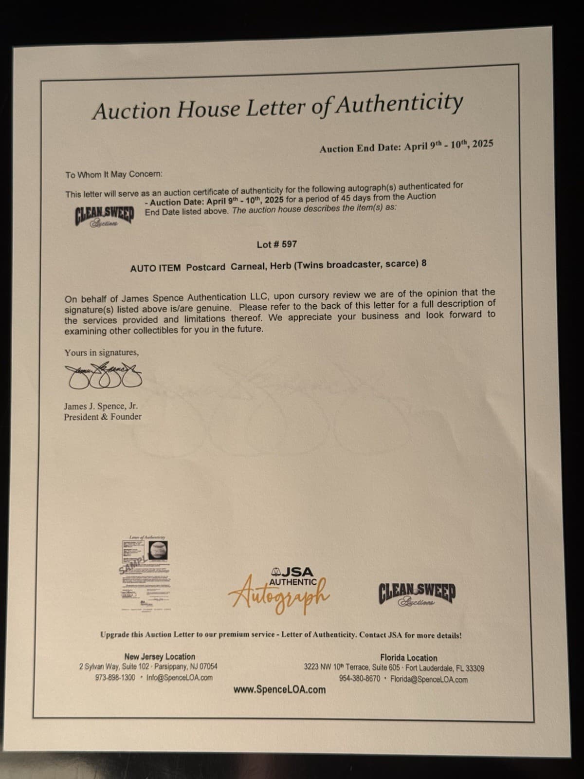 Herb Carneal 2x Signed Photo Postcard JSA LOA Minnesota Twins Broadcaster HOF - image 3