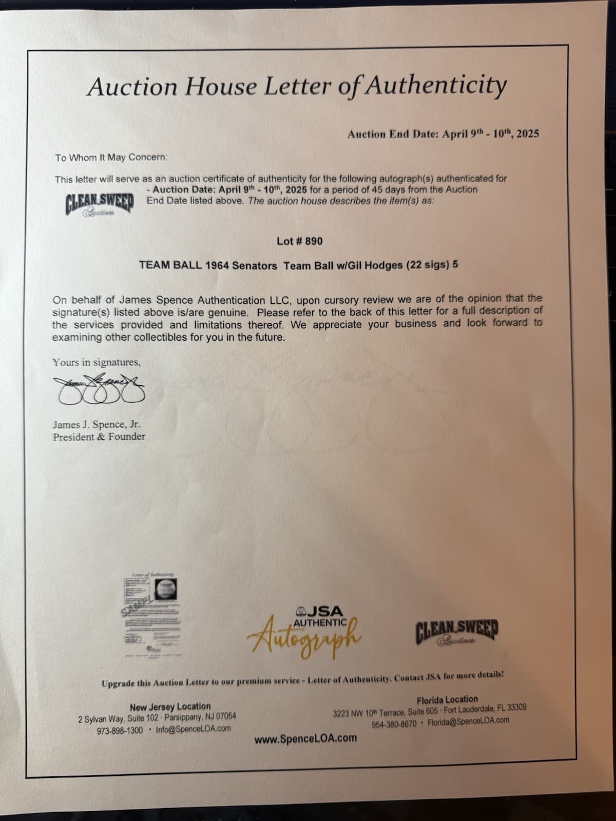 Gil Hodges 1964 Washington Senators Team Signed Baseball JSA LOA 22 Sigs HOF - image 8