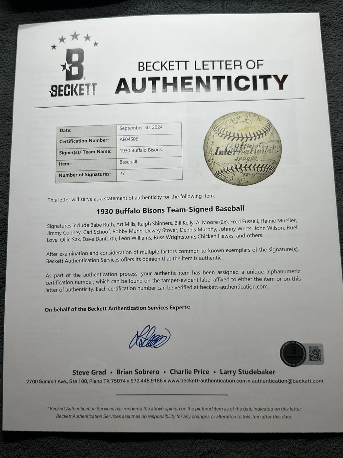 1930 Babe Ruth Signed Baseball JSA LOA Buffalo Bisons New York Yankees ONL HOF - image 10