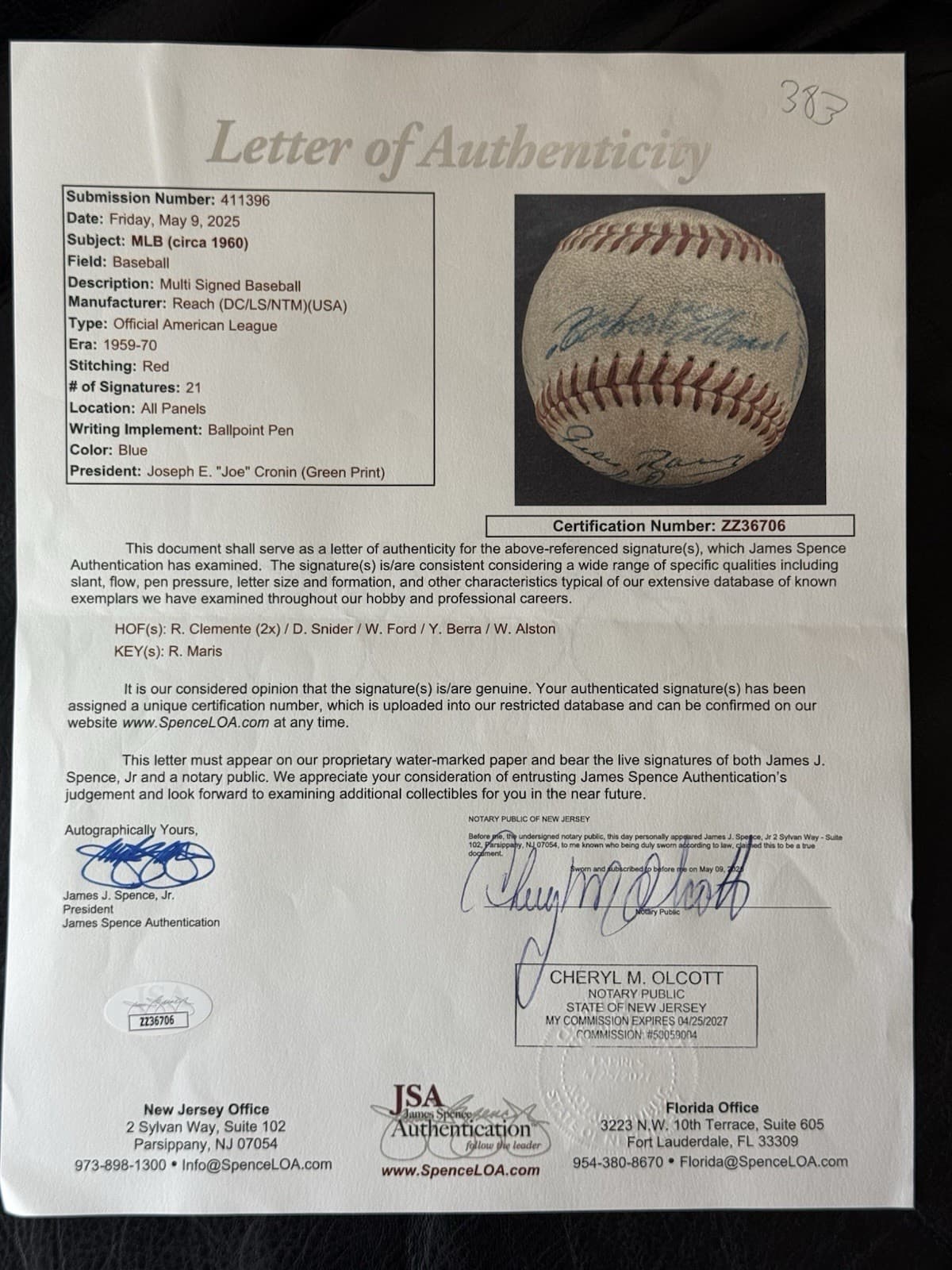 Roberto Clemente TWICE Signed Baseball 1960 Pirates World Series HOF JSA LOA - image 7